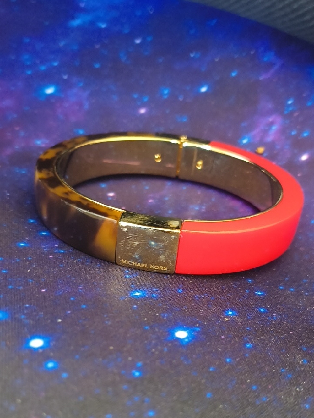 Michael Kors Tortoise Shell W/ Red Resin Goldtone Bangle